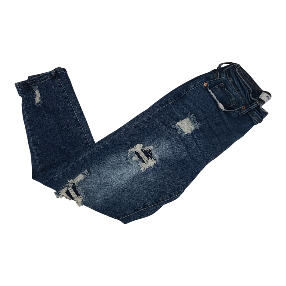 Boyfriend Distressed Denim Blue Jeans - Picture 2 of 5
